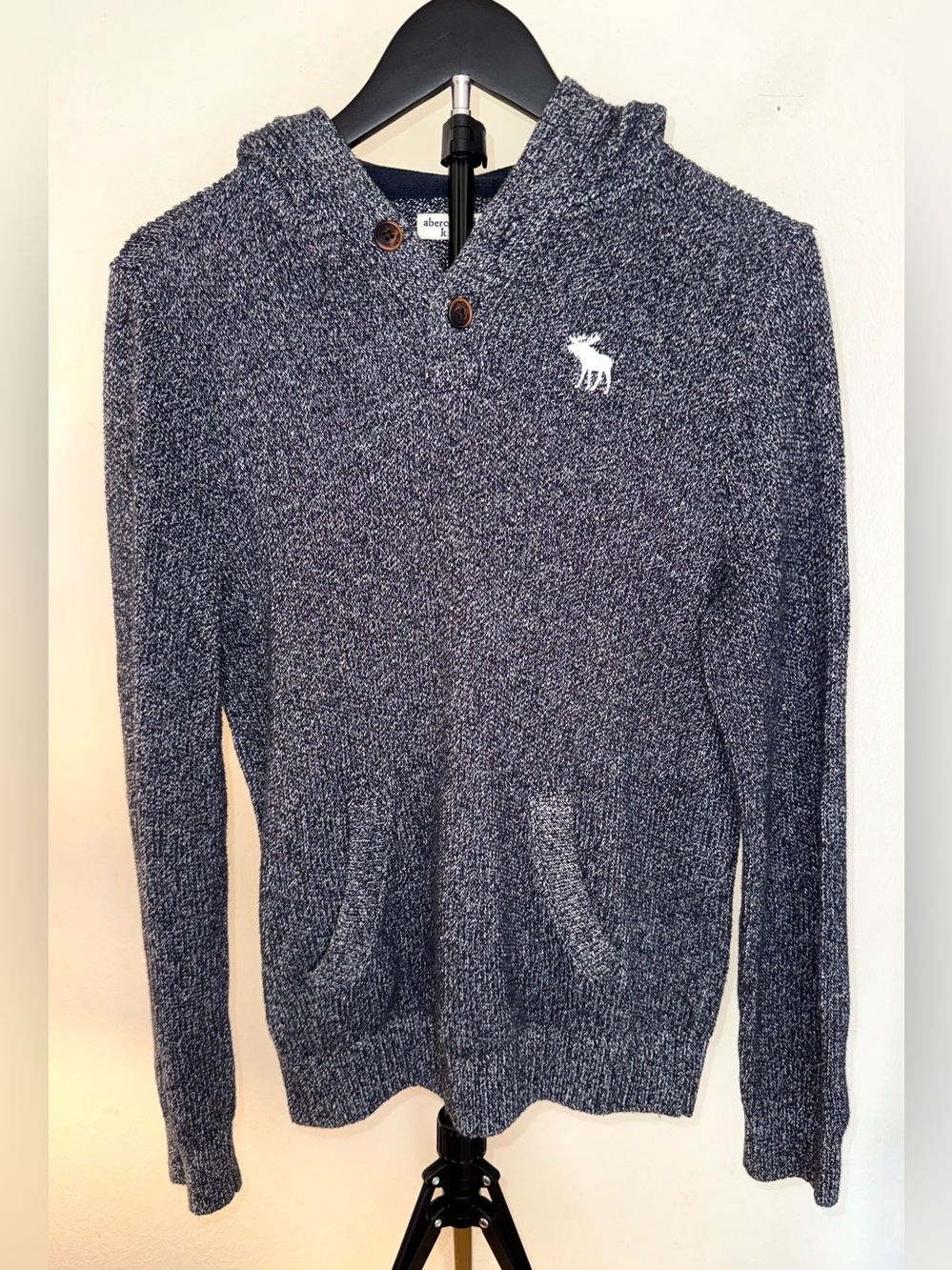 Abercrombie kids blue marled knit hooded sweater, size 13/14, EUC